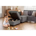 Divano componibile con pouf contenitore - Divano a L regolabile per soggiorno (Tessuto ciniglia)