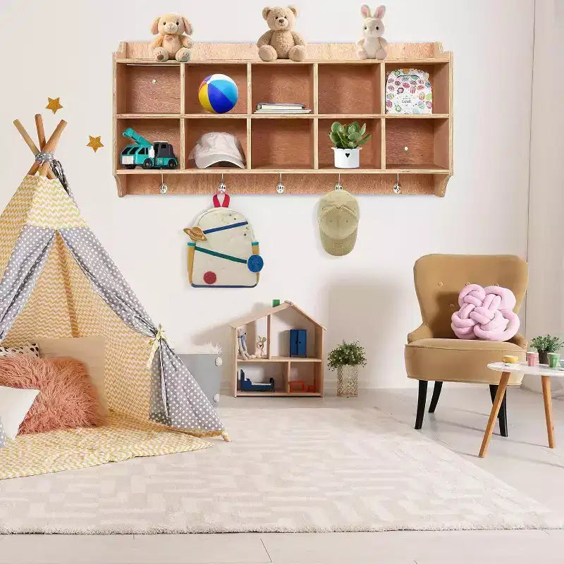 Armadietto/Appendiabiti per Bambini con 15 Scomparti, Ganci, Cestini e Ruote, 5 Sezioni, per Scuola, Ingresso, Mudroom