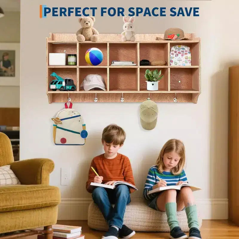 Armadietto/Appendiabiti per Bambini con 15 Scomparti, Ganci, Cestini e Ruote, 5 Sezioni, per Scuola, Ingresso, Mudroom