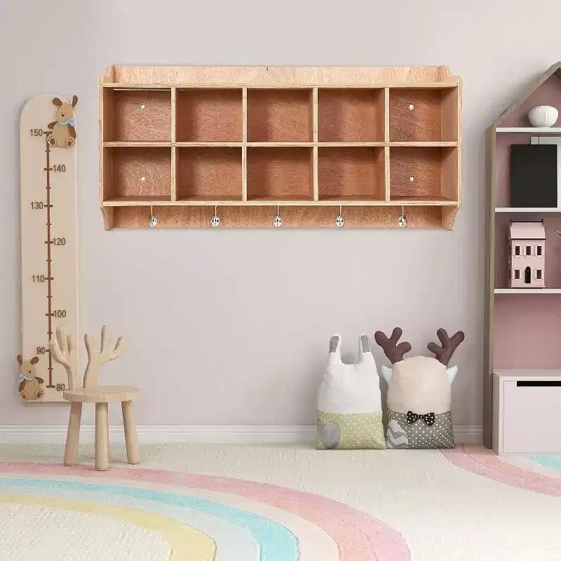 Armadietto/Appendiabiti per Bambini con 15 Scomparti, Ganci, Cestini e Ruote, 5 Sezioni, per Scuola, Ingresso, Mudroom