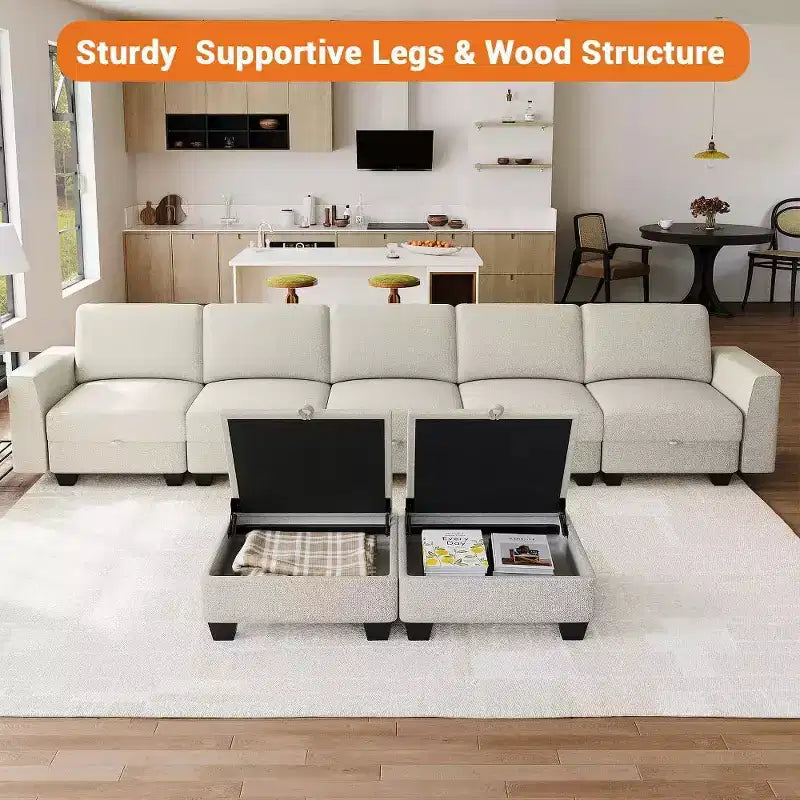 Divano Componibile Modulare a 140 Posti - Divano a U in Corduroy con Pouf Contenitore (Grigio)