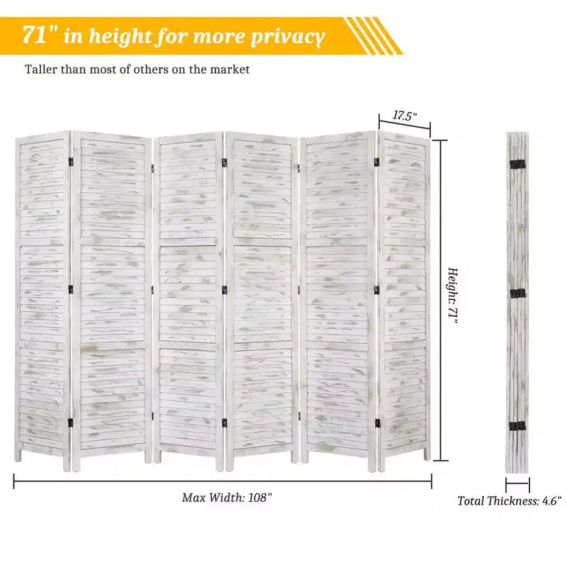 Divisorio per Ambienti in Legno a 6 Pannelli, Paravento Autoportante per Privacy, 180 A x 274 L cm