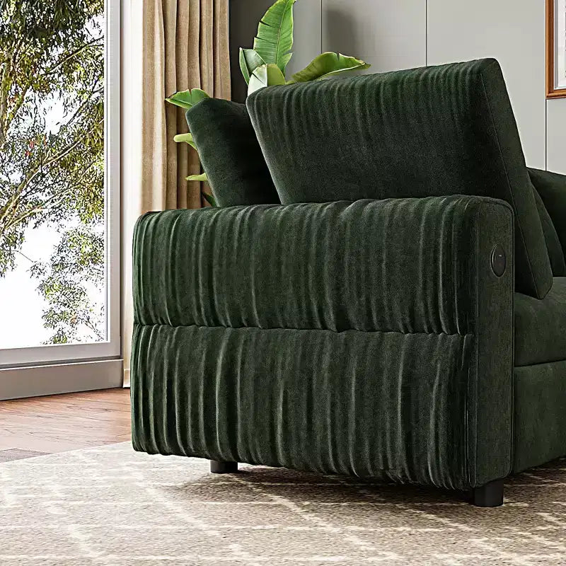 Divano componibile 105 - Divano angolare in velluto con ricarica USB (verde smeraldo)
