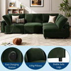 Divano componibile 105 - Divano angolare in velluto con ricarica USB (verde smeraldo)