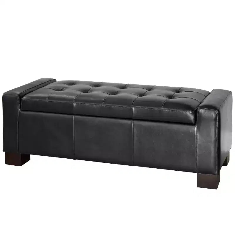 Panca/Poggiapiedi contenitore imbottita in similpelle tufted, stile contemporaneo, capacità 113 kg
