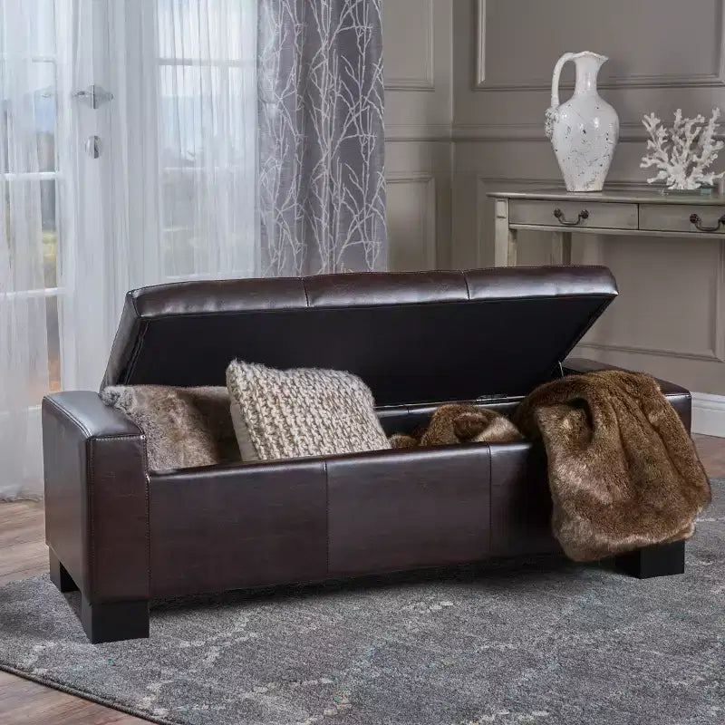 Panca/Poggiapiedi contenitore imbottita in similpelle tufted, stile contemporaneo, capacità 113 kg