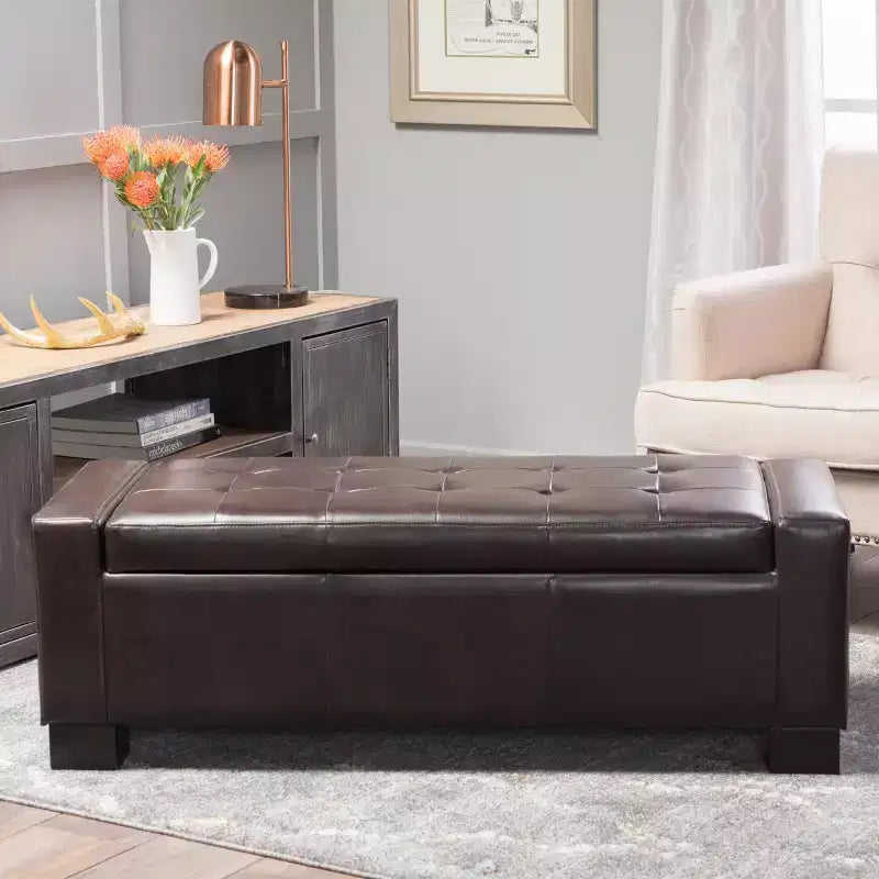 Panca/Poggiapiedi contenitore imbottita in similpelle tufted, stile contemporaneo, capacità 113 kg