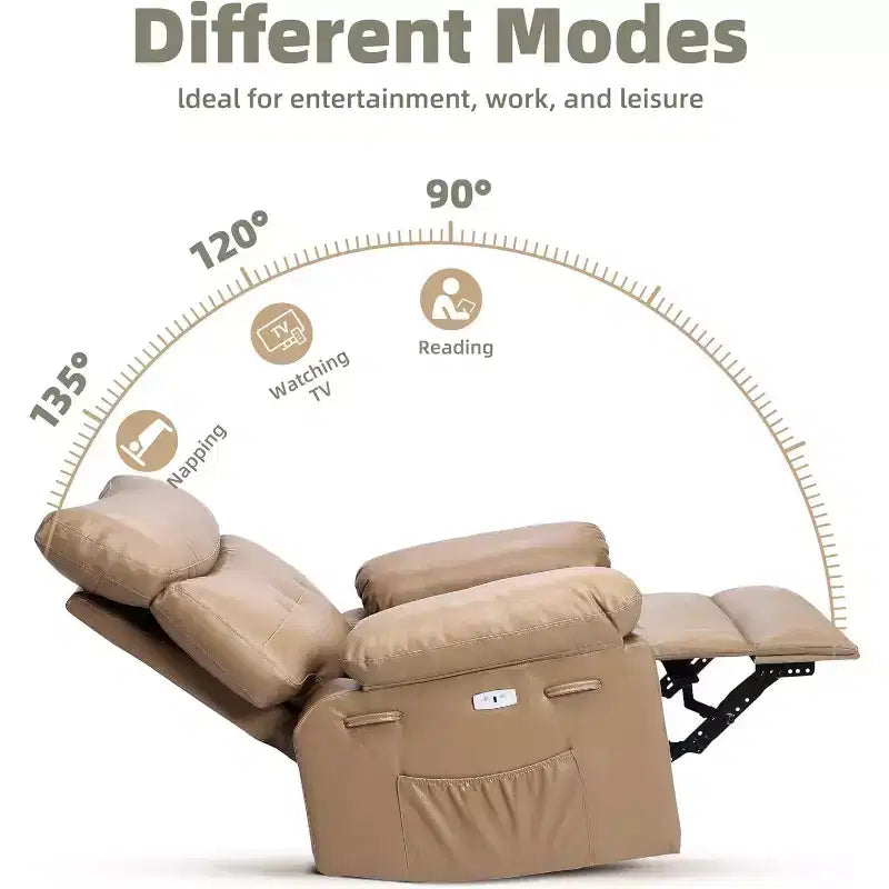 Acekool Poltrona reclinabile manuale oversize, poltrona in similpelle con cuscino spesso per soggiorno e camera da letto, spaziosa e comoda