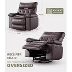 Acekool Poltrona reclinabile manuale oversize, poltrona in similpelle con cuscino spesso per soggiorno e camera da letto, spaziosa e comoda