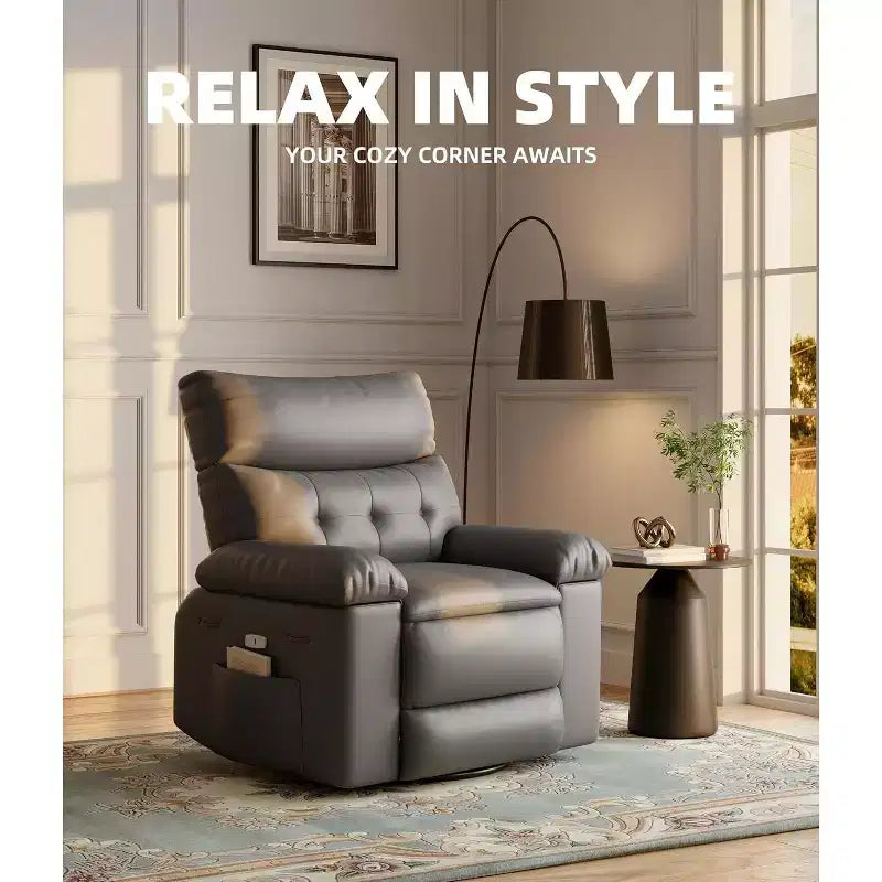 Acekool Poltrona reclinabile manuale oversize, poltrona in similpelle con cuscino spesso per soggiorno e camera da letto, spaziosa e comoda