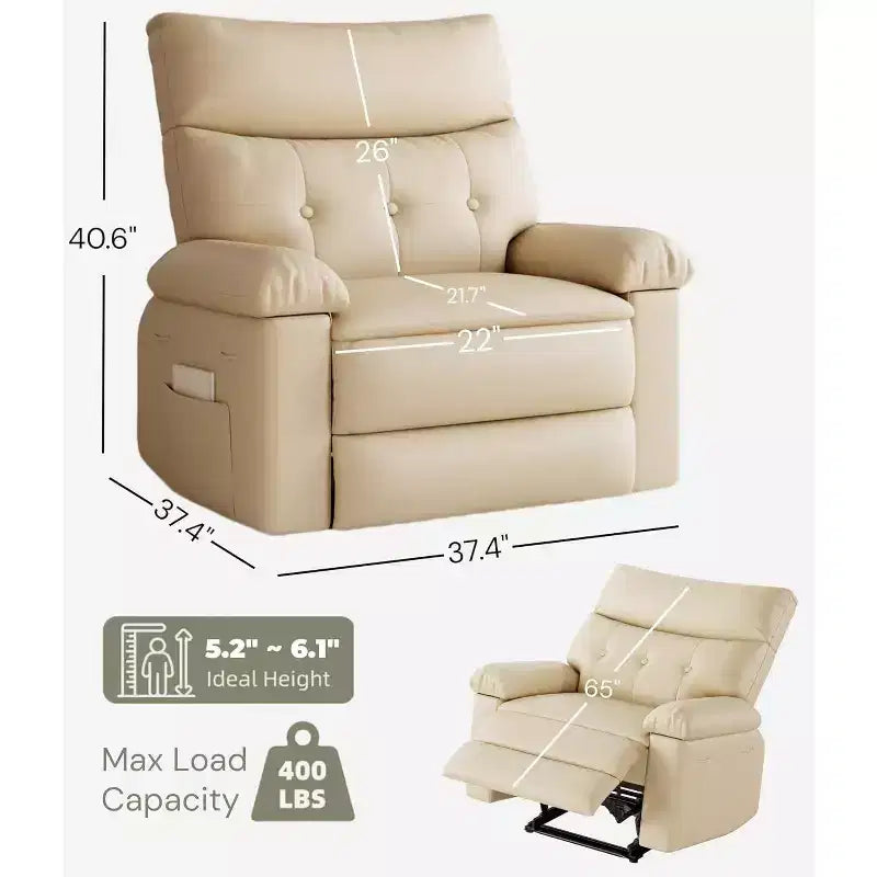 Acekool Poltrona reclinabile manuale oversize, poltrona in similpelle con cuscino spesso per soggiorno e camera da letto, spaziosa e comoda