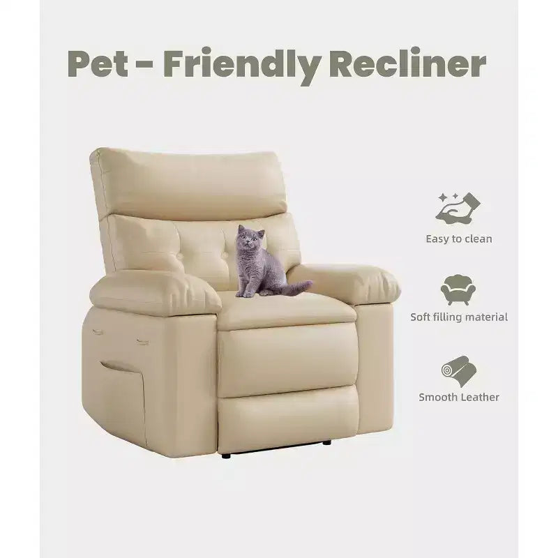 Acekool Poltrona reclinabile manuale oversize, poltrona in similpelle con cuscino spesso per soggiorno e camera da letto, spaziosa e comoda