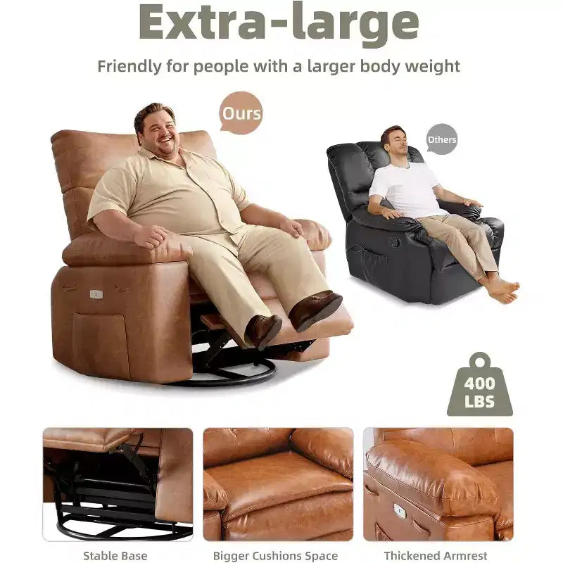 Acekool Poltrona reclinabile manuale oversize, poltrona in similpelle con cuscino spesso per soggiorno e camera da letto, spaziosa e comoda