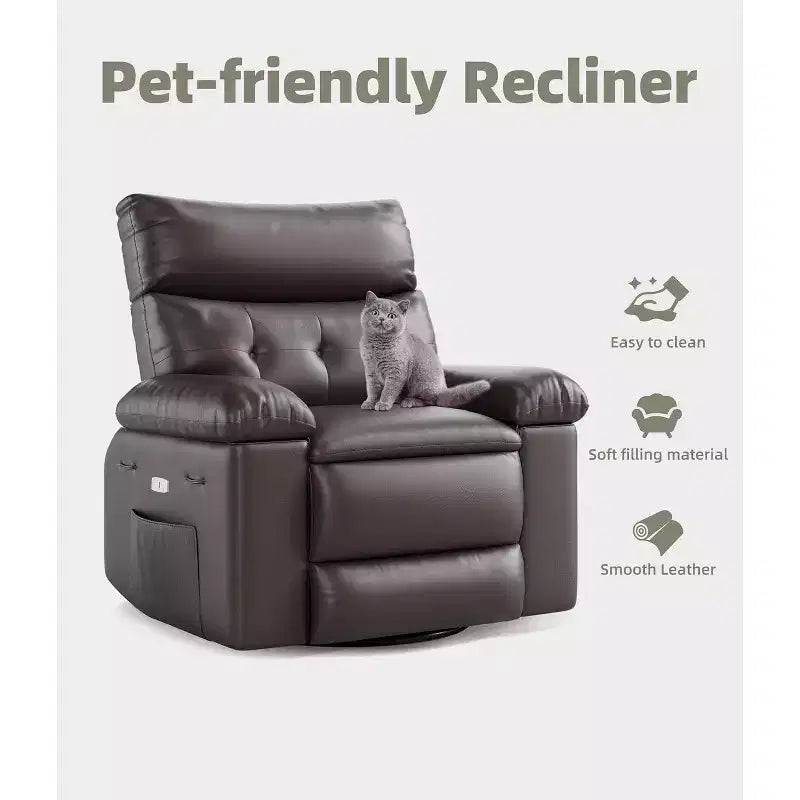 Acekool Poltrona reclinabile manuale oversize, poltrona in similpelle con cuscino spesso per soggiorno e camera da letto, spaziosa e comoda