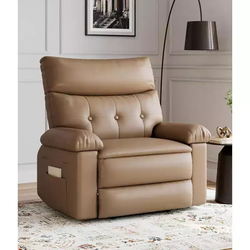 Acekool Poltrona reclinabile manuale oversize, poltrona in similpelle con cuscino spesso per soggiorno e camera da letto, spaziosa e comoda
