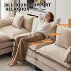 112.2 Divano Sezionale a U "Cloud Couch", Divano Sezionale Modulare con Pouf Mobile, Divano a 3 Posti in ciniglia con Seduta Profonda, Beige