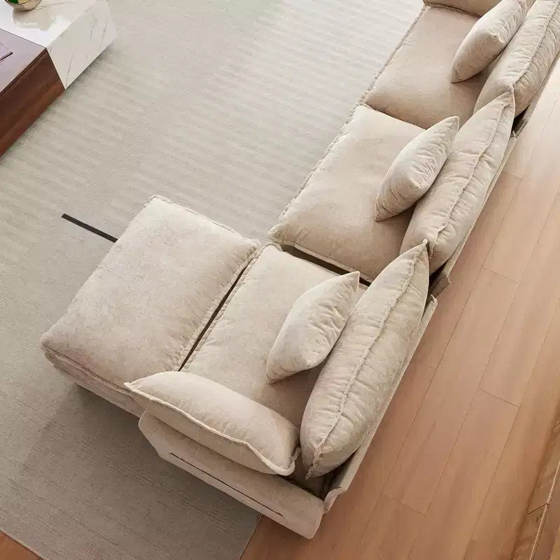 112.2 Divano Sezionale a U "Cloud Couch", Divano Sezionale Modulare con Pouf Mobile, Divano a 3 Posti in ciniglia con Seduta Profonda, Beige