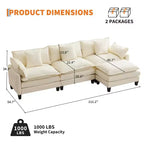 112.2 Divano Sezionale a U "Cloud Couch", Divano Sezionale Modulare con Pouf Mobile, Divano a 3 Posti in ciniglia con Seduta Profonda, Beige