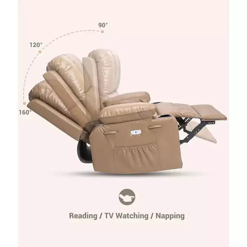Divano reclinabile elettrico Acekool con massaggio, dondolo girevole, porta USB, portabicchieri, tasche laterali, seduta extra large, per soggiorno