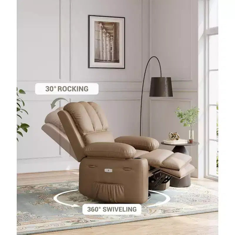Divano reclinabile elettrico Acekool con massaggio, dondolo girevole, porta USB, portabicchieri, tasche laterali, seduta extra large, per soggiorno