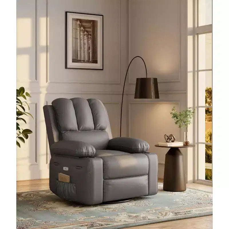 Divano reclinabile elettrico Acekool con massaggio, dondolo girevole, porta USB, portabicchieri, tasche laterali, seduta extra large, per soggiorno