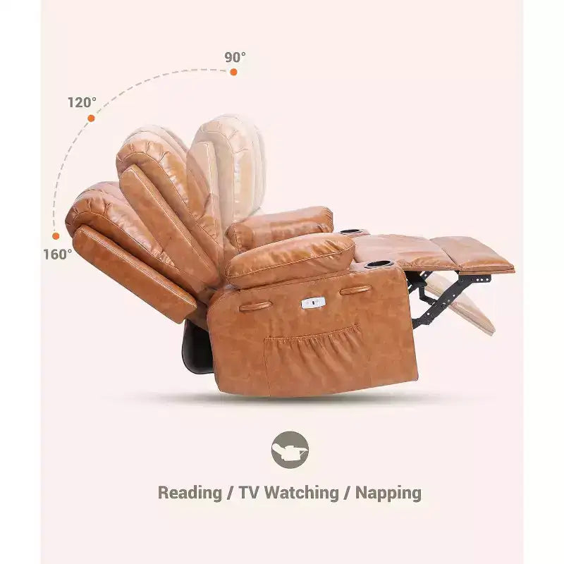 Divano reclinabile elettrico Acekool con massaggio, dondolo girevole, porta USB, portabicchieri, tasche laterali, seduta extra large, per soggiorno
