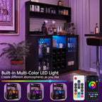 Mobiletto da Caffè con Presa Elettrica, Ripiani Regolabili, Ganci, Credenza Contenitore per Cucina Sala da Pranzo, Nero