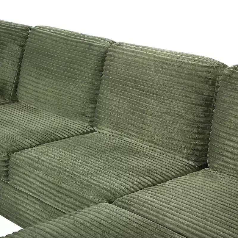Divano Sezionale Whisen in Velluto a Coste con Pouf Rimovibile e Tasche Laterali Contenitive