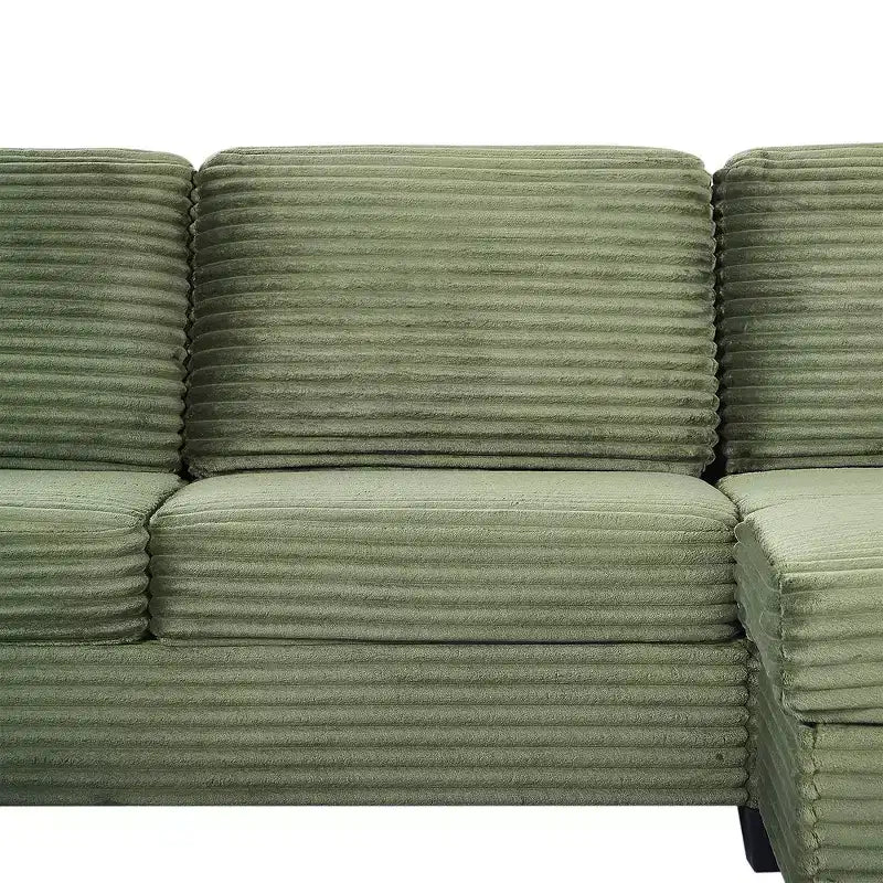 Divano Sezionale Whisen in Velluto a Coste con Pouf Rimovibile e Tasche Laterali Contenitive