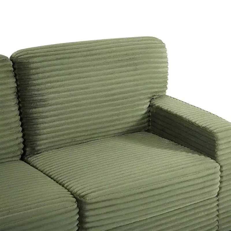 Divano Sezionale Whisen in Velluto a Coste con Pouf Rimovibile e Tasche Laterali Contenitive