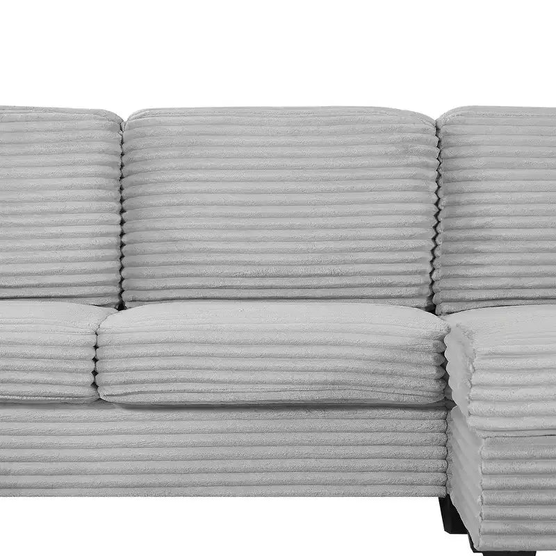 Divano Sezionale Whisen in Velluto a Coste con Pouf Rimovibile e Tasche Laterali Contenitive