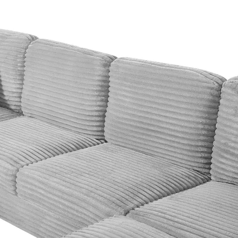 Divano Sezionale Whisen in Velluto a Coste con Pouf Rimovibile e Tasche Laterali Contenitive