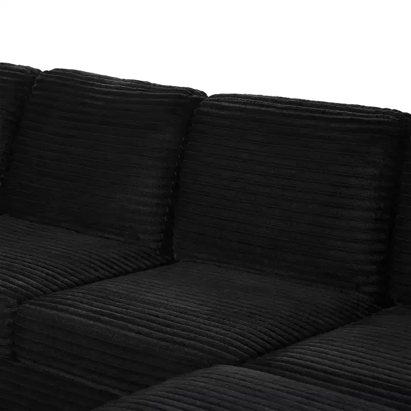 Divano Sezionale Whisen in Velluto a Coste con Pouf Rimovibile e Tasche Laterali Contenitive