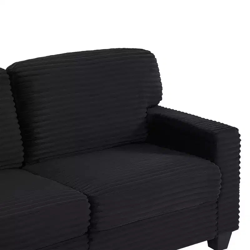 Divano Sezionale Whisen in Velluto a Coste con Pouf Rimovibile e Tasche Laterali Contenitive