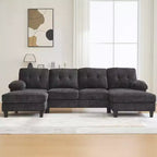 Divano Sezionale a U Whisen in Ciniglia con Doppia Chaise Longue, Tasche Portaoggetti e Cuscini Bracciolo