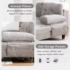 Divano Sezionale a U Whisen in Ciniglia con Doppia Chaise Longue, Tasche Portaoggetti e Cuscini Bracciolo