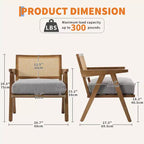 Poltrona Mid-Century da Fattoria, Poltrona in Legno con Schienale in Rattan e Cuscino in Lino, Beige