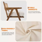 Poltrona Mid-Century da Fattoria, Poltrona in Legno con Schienale in Rattan e Cuscino in Lino, Beige