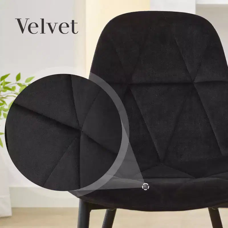 Set di 2 sedie da pranzo imbottite in velluto con gambe in metallo e schienale alto, per cucina e sala da pranzo