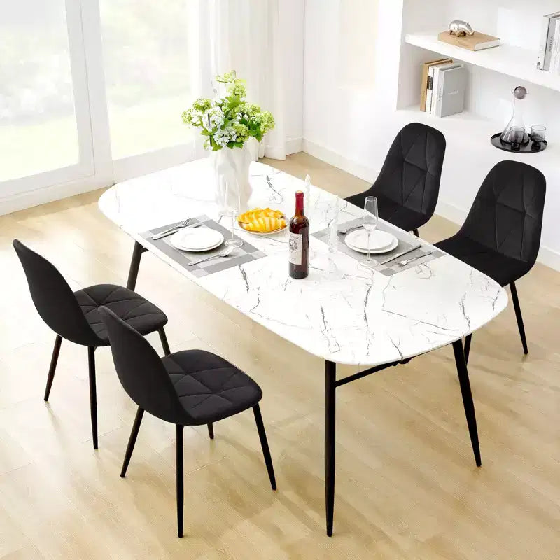 Set di 2 sedie da pranzo imbottite in velluto con gambe in metallo e schienale alto, per cucina e sala da pranzo