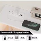 Comò a 6 cassetti con illuminazione a LED, stazione di ricarica e ripiano portaoggetti, mobile moderno in MDF per camera da letto, soggiorno