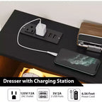 Comò a 6 cassetti con illuminazione a LED, stazione di ricarica e ripiano portaoggetti, mobile moderno in MDF per camera da letto, soggiorno