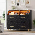 Chest of Drawers, Lighted 6 Drawer Dresser w/Charging Station & Storage Shelf, Wooden Dresser, Modern Drawer Cabinet for Bedroom, Living Room