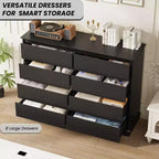 Comò a 8 cassetti per camera da letto, cassettiera con cassetti profondi, piano largo, cassettiera orizzontale in MDF
