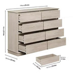 Comò a 8 cassetti per camera da letto, cassettiera con cassetti profondi, piano largo, cassettiera orizzontale in MDF
