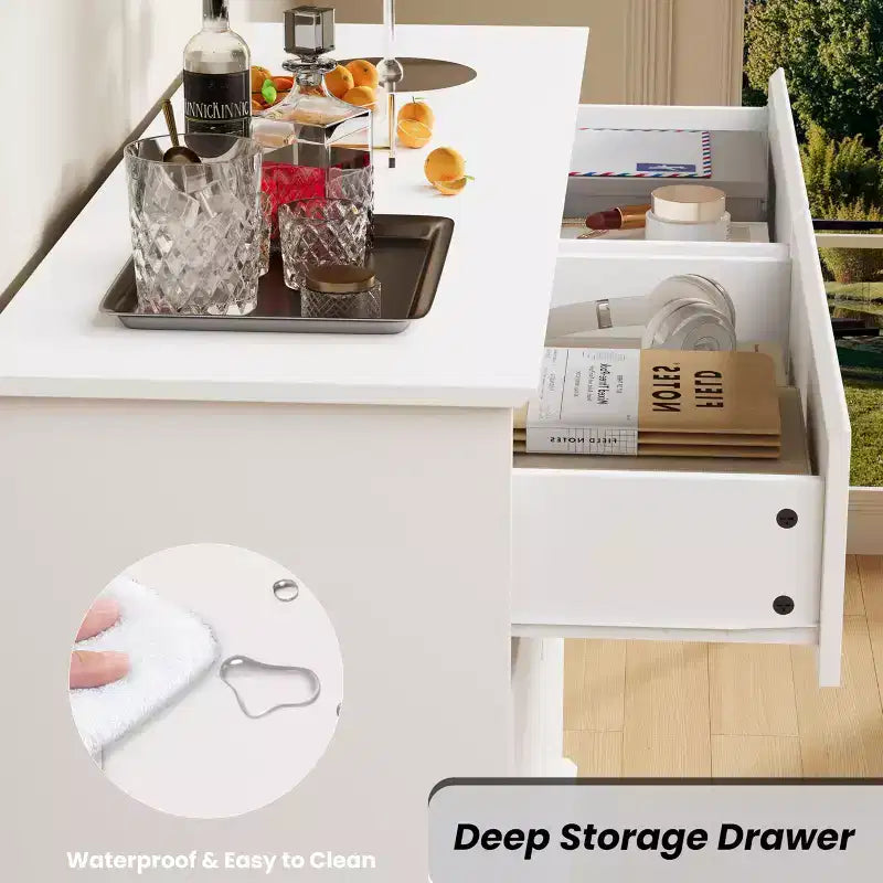Comò a 8 cassetti per camera da letto, cassettiera con cassetti profondi, piano largo, cassettiera orizzontale in MDF