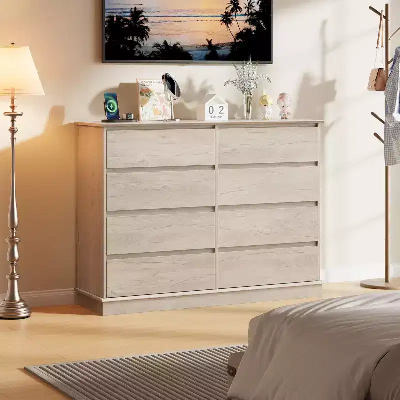 Comò a 8 cassetti per camera da letto, cassettiera con cassetti profondi, piano largo, cassettiera orizzontale in MDF