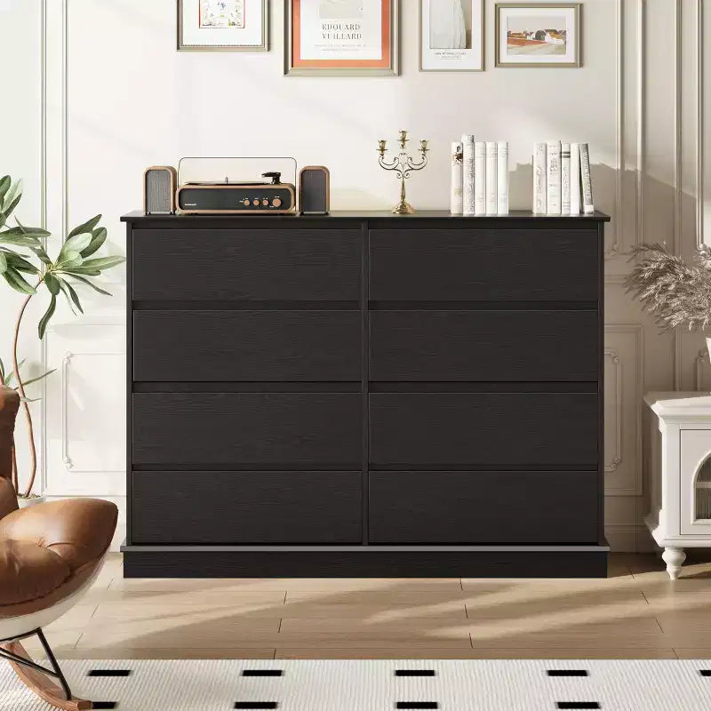 Comò a 8 cassetti per camera da letto, cassettiera con cassetti profondi, piano largo, cassettiera orizzontale in MDF