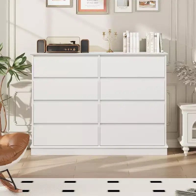 Comò a 8 cassetti per camera da letto, cassettiera con cassetti profondi, piano largo, cassettiera orizzontale in MDF