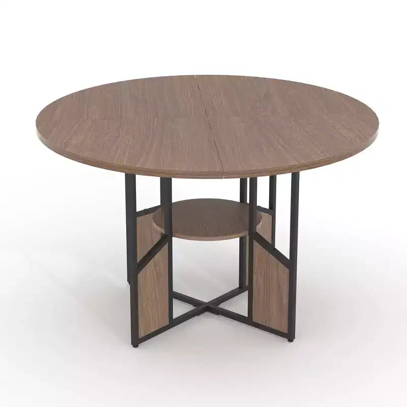 Tavolo da pranzo rotondo per 4-6 persone, 150 cm con ripiano portaoggetti, stile rustico, senza sedie